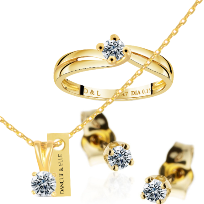 "Parure solitaire N°2" en or 750 diamants 0.45 ct, 6g