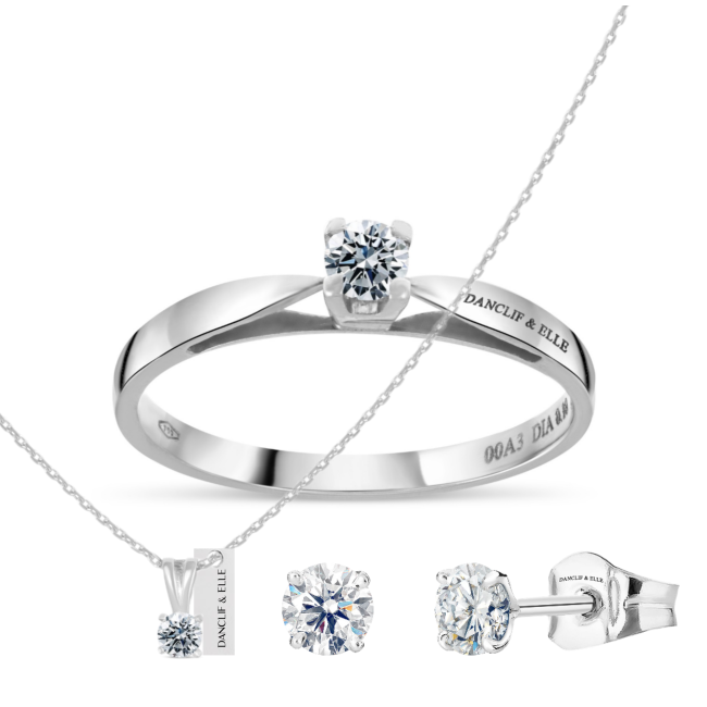 "Parure solitaire" en or 750 diamants 0.35 ct, 5.5g