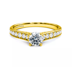 "Bague solitaire accompagné" en or 750 diamants 0.37 ct