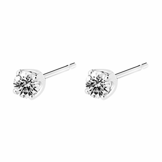 "Puces d'oreilles" en or 750  blanc diamants 0.20 ct env.